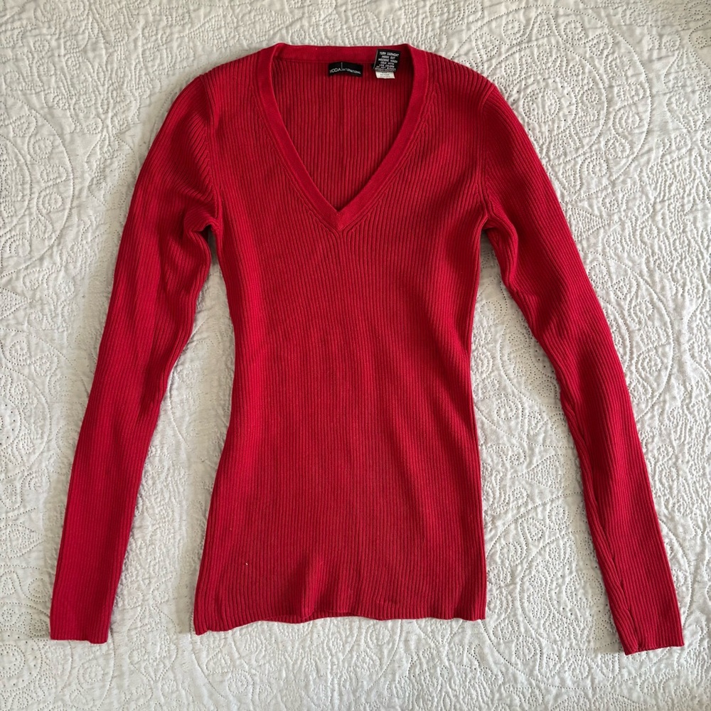 Moda International Vibrant Red V-Neck Sweater